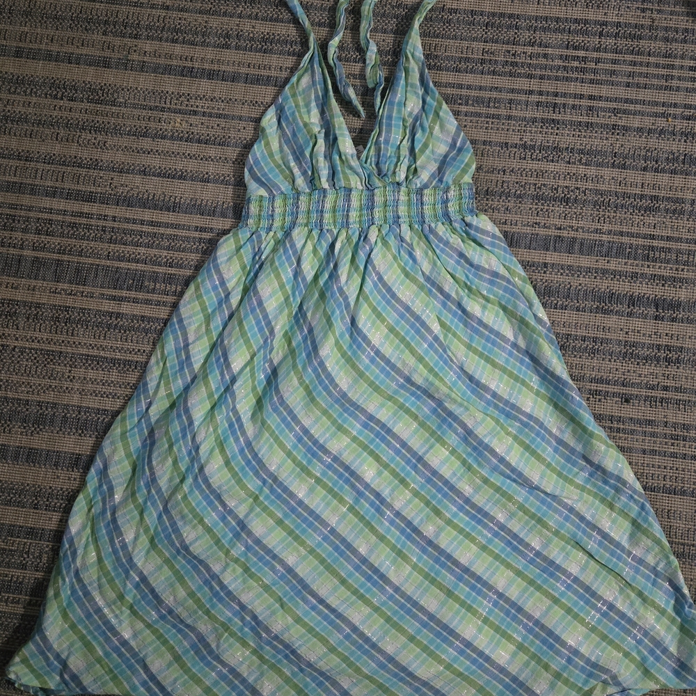 No Boundaries Blue and Green Plaid Dress